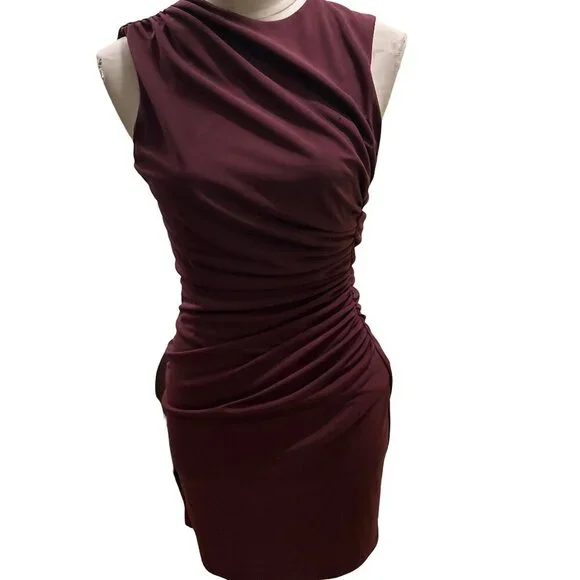 Zara Women's Sleeveless Ruched Bodice Dress Minimalism Deep Plum Size Small - Picture 1 of 6